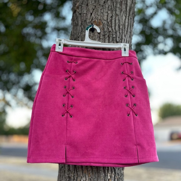 None Dresses & Skirts - Pink Lace-Up Mini Skirt